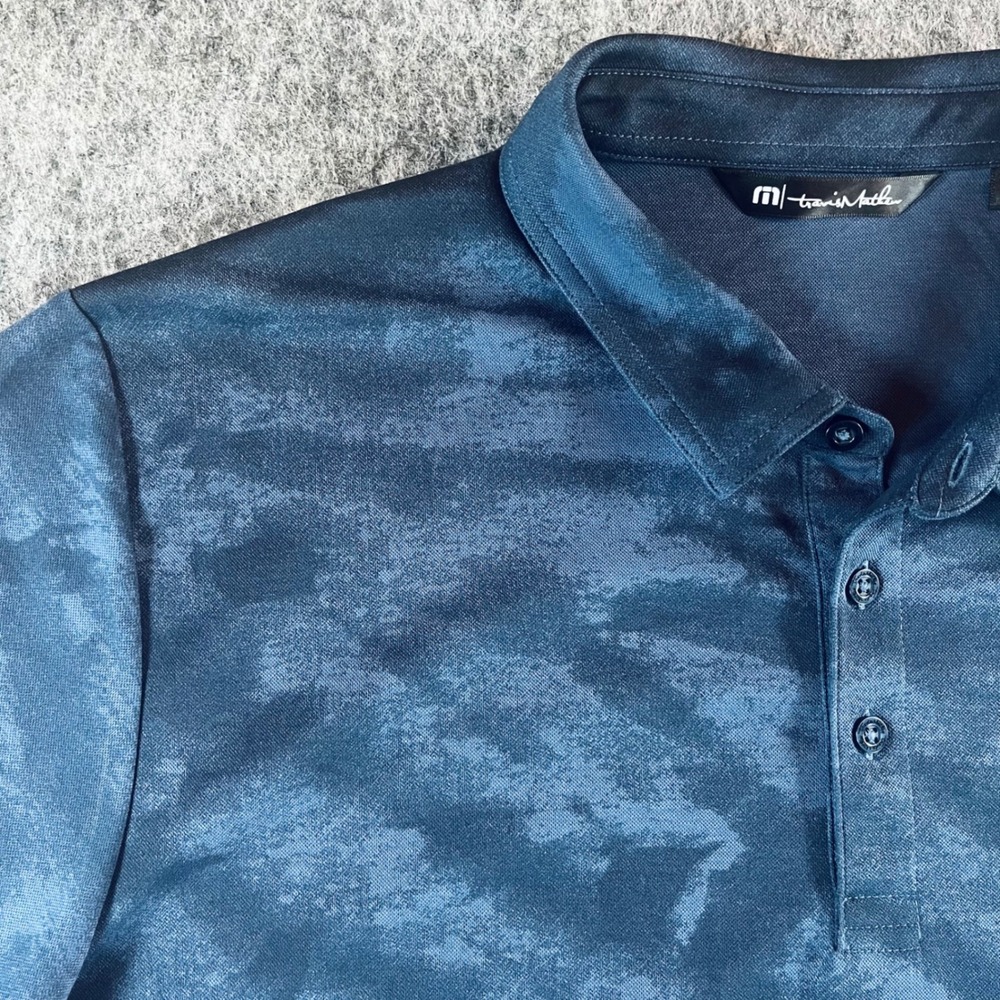 Travis Mathew Capsize Polo Shirt Mens XXL Blue Marble Tie Dye Golf Performance